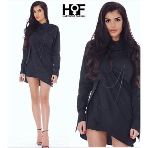 Mini dress with asymmetric sleeve