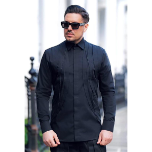 Men's Fitted Wave Shirt With Chains And Matching Pants